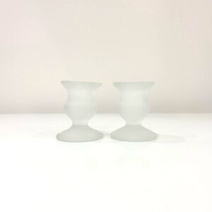 Pair Colonial Candle Frosted Glass Taper Candle Holders Vintage